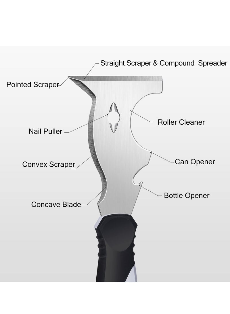 SYOSI 2 Pcs Putty Knife Paint Scraper 10 in 1 Putty Knife Multi Use Painters Tool Spackle Knife with Hammer End Taping Knife Paint Scraper Tool for Wood Metal Scraper Razor Blade Scraper Spackle Tool - Image 3