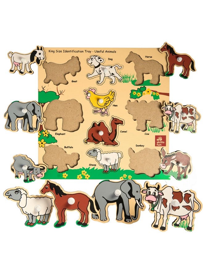 Skillofun Wooden Animal Identification Tray | King-sized Tray With Knobs | Animal Toys For Kids | Animal Puzzle | Educational Toys For 2 Year Old | Toddler Activity Toys | Peg Board - Image 1