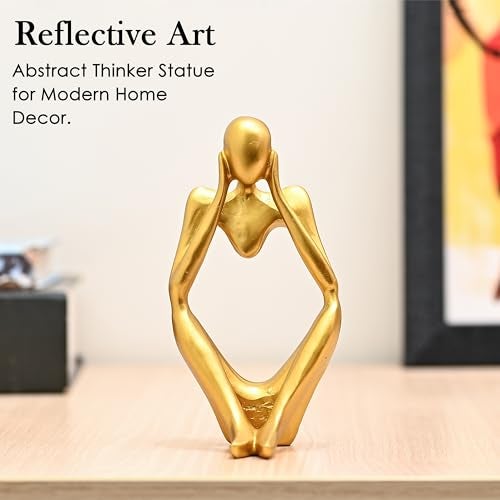 HindCraft Home Decor – Thinker Statue Modern Abstract Resin Sculpture | Gold Deep Thinker Figurine for Interior Decor | Ideal Home & Office Decor | Room Decoration Items for Bedroom - Image 3