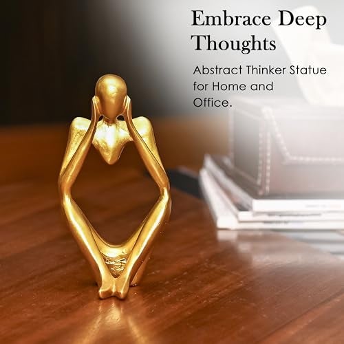 HindCraft Home Decor – Thinker Statue Modern Abstract Resin Sculpture | Gold Deep Thinker Figurine for Interior Decor | Ideal Home & Office Decor | Room Decoration Items for Bedroom - Image 2