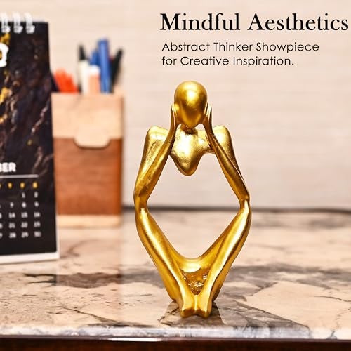 HindCraft Home Decor – Thinker Statue Modern Abstract Resin Sculpture | Gold Deep Thinker Figurine for Interior Decor | Ideal Home & Office Decor | Room Decoration Items for Bedroom - Image 4