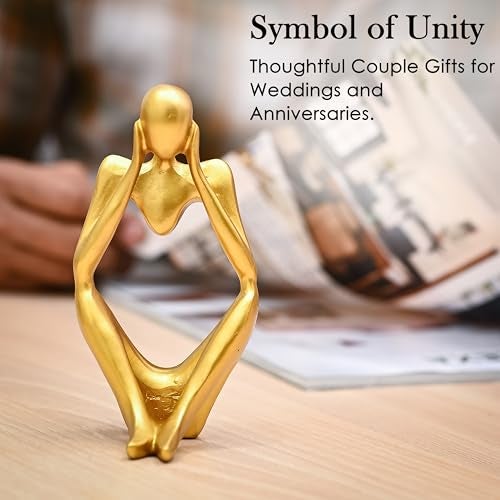 HindCraft Home Decor – Thinker Statue Modern Abstract Resin Sculpture | Gold Deep Thinker Figurine for Interior Decor | Ideal Home & Office Decor | Room Decoration Items for Bedroom - Image 5