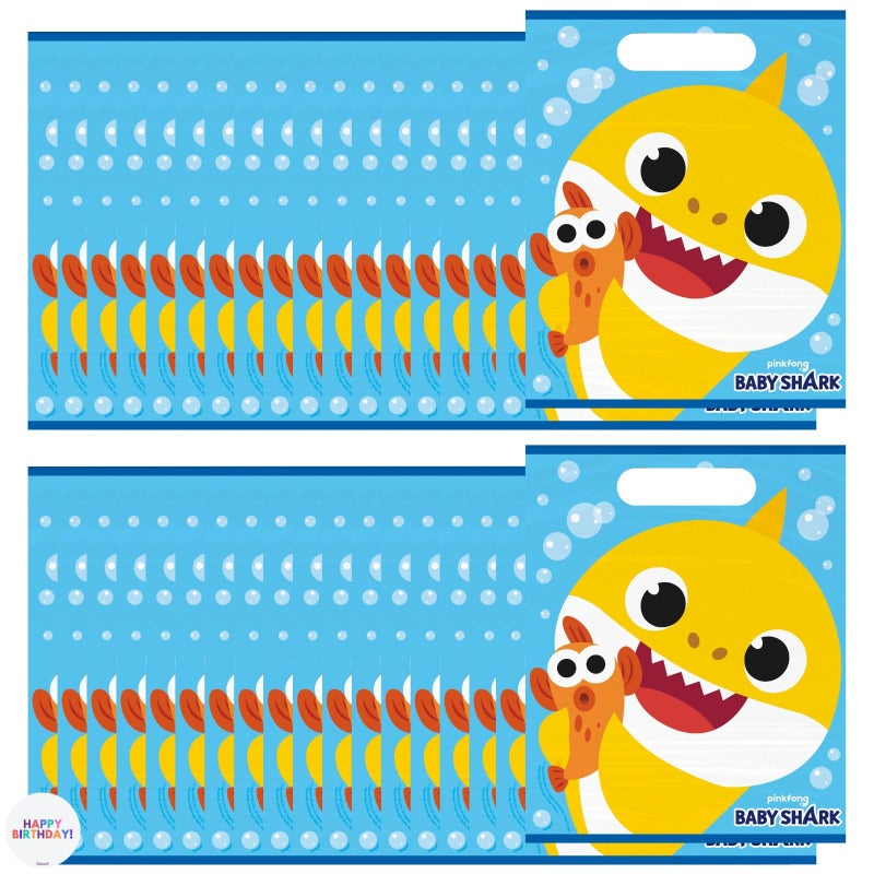 Unique Baby Shark Goodie Bags Pack - 16 Plastic Baby Shark Party Favor Bags & Sticker, Baby Shark Birthday Decorations & Supplies - Image 1