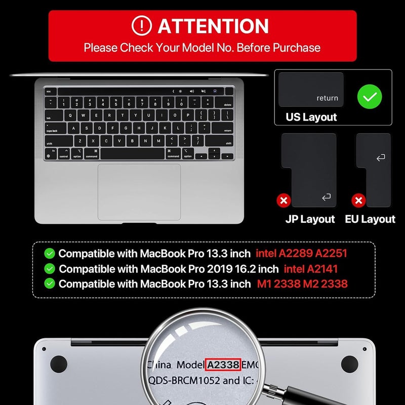 Ojos Keyboard Cover for MacBook Pro 16 inch with Touch Bar Touch ID A2141 and MacBook Pro 13 inch A2338 A2251 A2289 Keyboard Protector, Tinted - Image 2