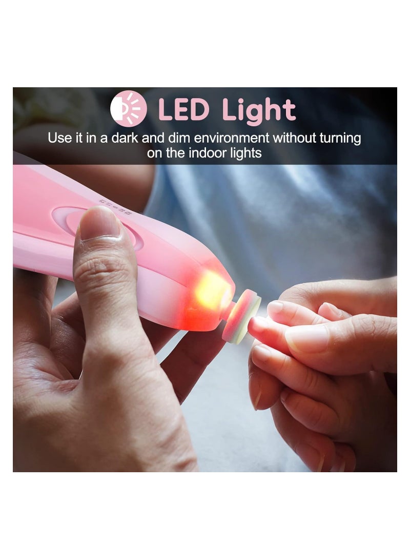 Baby Nail Trimmer File with Light - Safe Electric Nail Clippers Kit for Newborn Infant Toddler Kids Toes and Fingernails - Care, Polish and Trim - Battery Operated (AA), Pink - Image 3