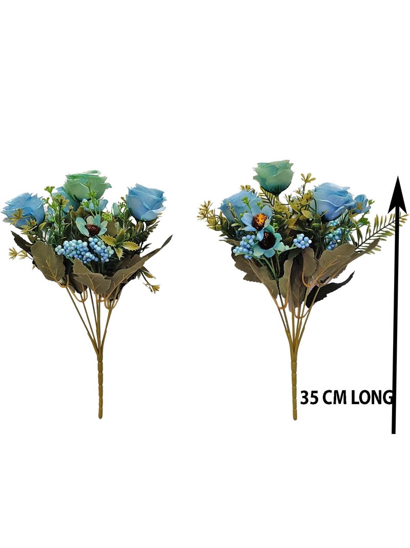 ARTSY® Artificial Flowers for Decoration Rose Flower Bunch for vase/Pot, Home/Office Decor, Gift, Artificial Plant, Craft, Without Vase, Pack of 2 Piece, Blue, 35 cm Height - Image 5