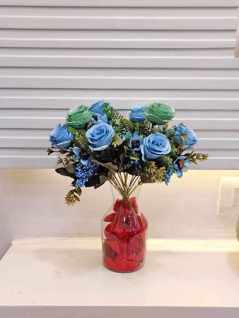 ARTSY® Artificial Flowers for Decoration Rose Flower Bunch for vase/Pot, Home/Office Decor, Gift, Artificial Plant, Craft, Without Vase, Pack of 2 Piece, Blue, 35 cm Height - Image 1
