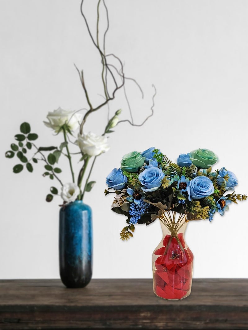 ARTSY® Artificial Flowers for Decoration Rose Flower Bunch for vase/Pot, Home/Office Decor, Gift, Artificial Plant, Craft, Without Vase, Pack of 2 Piece, Blue, 35 cm Height - Image 2