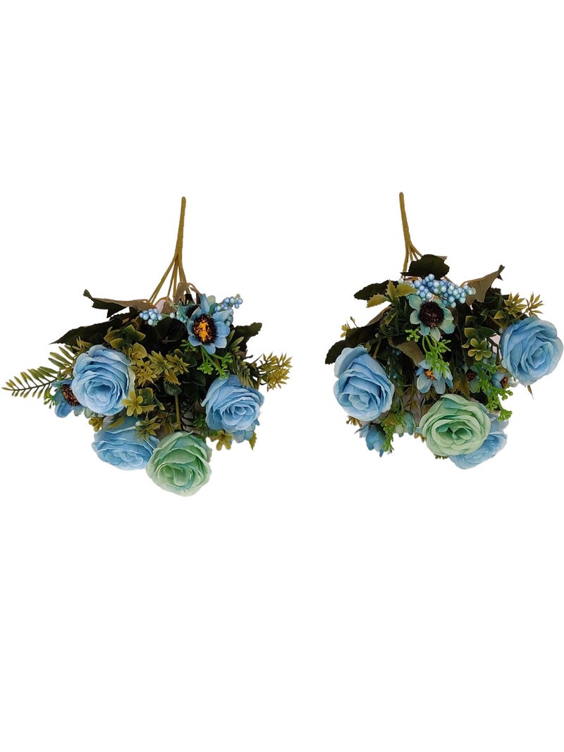 ARTSY® Artificial Flowers for Decoration Rose Flower Bunch for vase/Pot, Home/Office Decor, Gift, Artificial Plant, Craft, Without Vase, Pack of 2 Piece, Blue, 35 cm Height - Image 4