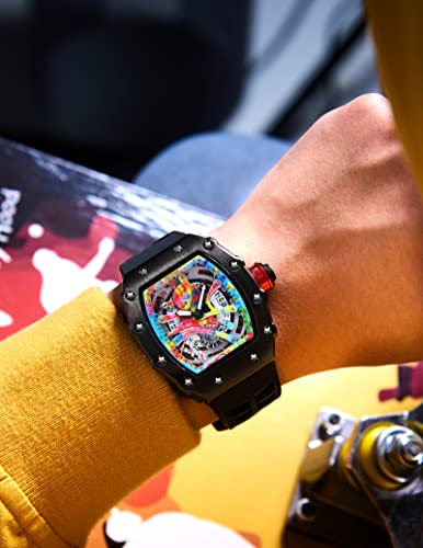PINTIME ساعة يد رياضية فاخرة للرجال بتصميم تونيو هالو بنمط جرافيتي فني مع حركة يابانية وتصميم مضيء مع حزام مطاطي - Image 5
