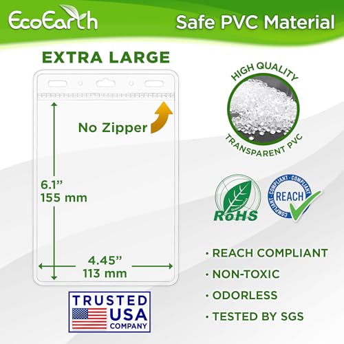 EcoEarth Passport & Identification Card Holders with Soft Edge (Clear, 4x6 Inch, 10 Pack), Extra Large Vertical ID Holder, Zipperless Plastic Name Badge Holders - Image 3