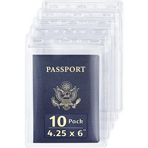 EcoEarth Passport & Identification Card Holders with Soft Edge (Clear, 4x6 Inch, 10 Pack), Extra Large Vertical ID Holder, Zipperless Plastic Name Badge Holders - Image 1