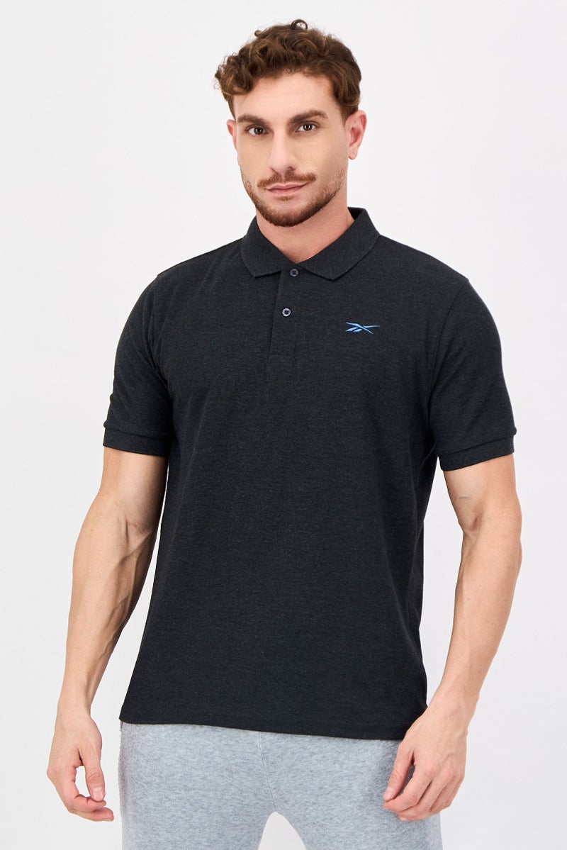 Reebok Men Sportswear Fit Short Sleeve Outdoor Polo Shirt, Dark Grey - Image 1