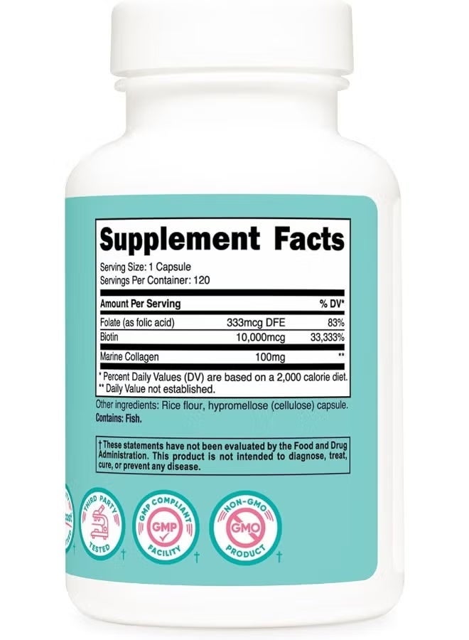نيوتريكوست، للنساء، بيوتين مع حمض الفوليك والكولاجين، 10000 ميكروغرام، 120 كبسولة - Image 2