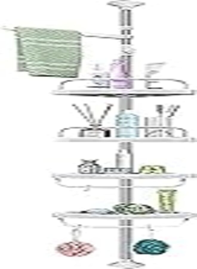 FEELING MALL Shower Caddy Rustproof Stainless Steel Pole 4-Tier Shower Corner Caddy Tension Pole Adjustable Bathroom Shelf Floor to Ceiling Bathtub Shampoo Storage Rack Organizer Holder No Drilling