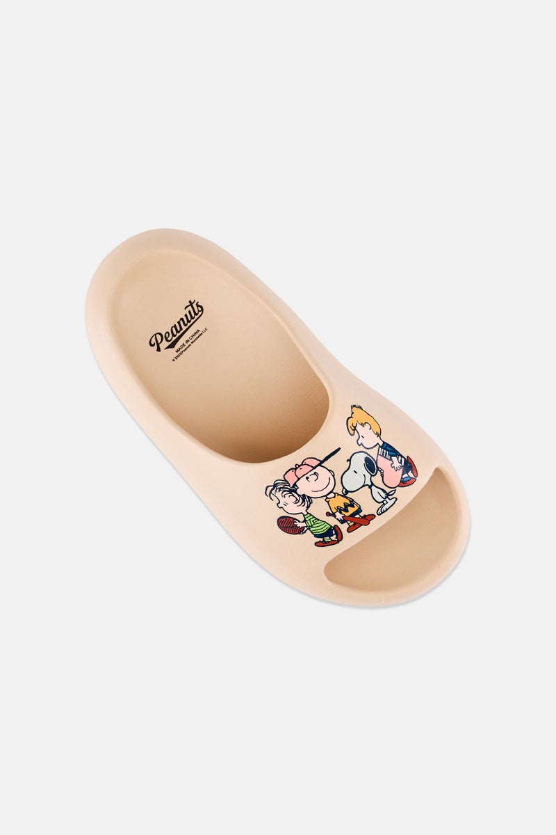 Peanuts Kids Boy Peanuts Slip On Slides, Beige - Image 3