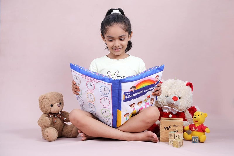 Keshav Creation Velvet Learning Cushion Pillow Book Kids with English | Alphabet, Numbers, Animal Names | Kids Learning Toys (Blue) - Image 4