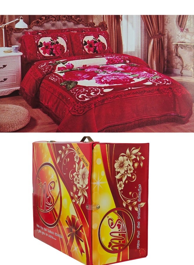 ام اس طقم بطانية شتوية ثقيلة مكون من 5 قطع 220×240 مع غطاء مرتبة 260×230 سم، و2 كيس وسادة 55×75 سم وغطاء كامل للمجموعة 43×140 سم، بطانية فائقة النعومة مزدوجة الطبقات مصنوعة من مواد عالية الجودة وصناعة كورية ممتازة (وزن المجموعة الكاملة 11.5 كجم) - Image 2