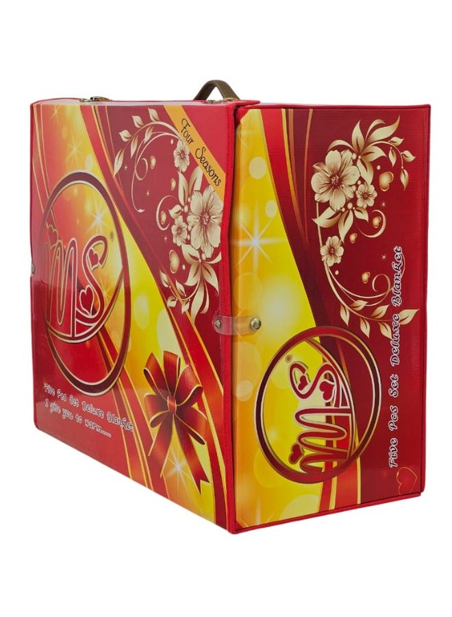 ام اس طقم بطانية شتوية ثقيلة مكون من 5 قطع 220×240 مع غطاء مرتبة 260×230 سم، و2 كيس وسادة 55×75 سم وغطاء كامل للمجموعة 43×140 سم، بطانية فائقة النعومة مزدوجة الطبقات مصنوعة من مواد عالية الجودة وصناعة كورية ممتازة (وزن المجموعة الكاملة 11.5 كجم) - Image 5