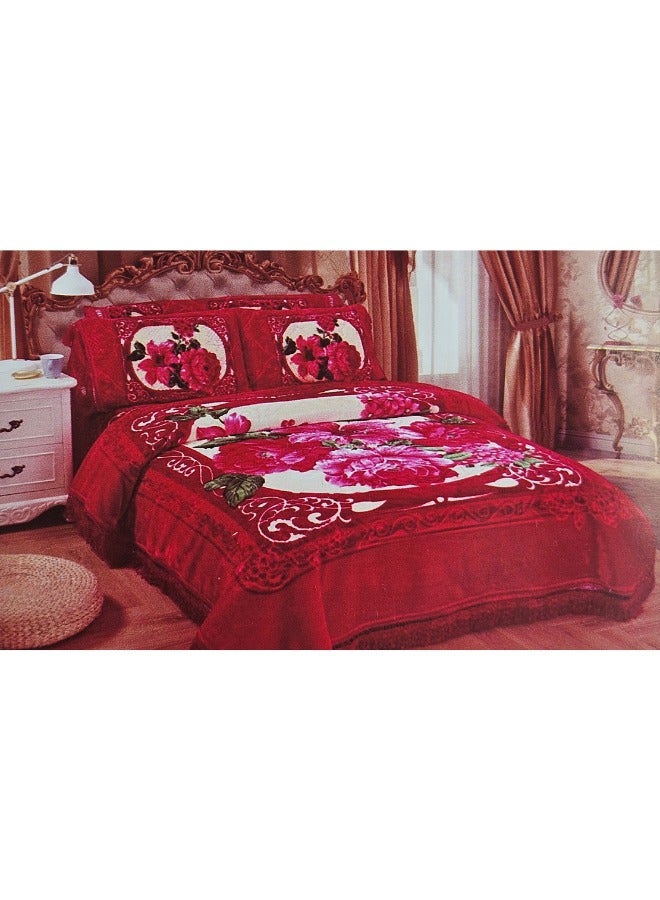 ام اس طقم بطانية شتوية ثقيلة مكون من 5 قطع 220×240 مع غطاء مرتبة 260×230 سم، و2 كيس وسادة 55×75 سم وغطاء كامل للمجموعة 43×140 سم، بطانية فائقة النعومة مزدوجة الطبقات مصنوعة من مواد عالية الجودة وصناعة كورية ممتازة (وزن المجموعة الكاملة 11.5 كجم) - Image 1