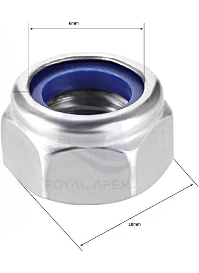 Poaker Stainless Steel Hex Nuts With Nylon Insert Self-Locking Lock Nuts For Secure Connections For Household And Mechanical Appliance 6Mm 10 Pcs  - Image 2
