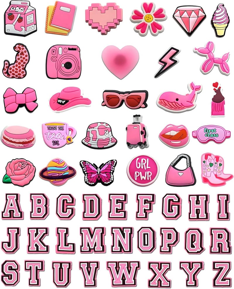 BOWNDY Pink and Women Letter Charms for Clog Sandals Shoe Decoration,Alphabet ABC-Z Letter,Cute Girly Charm Gift for Girls Kids Teens Women Adults - Image 1