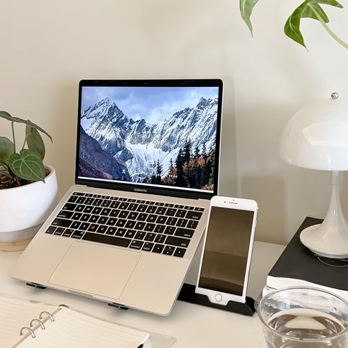 TARKAN 2 in 1 Portable & Foldable Aluminium Laptop Stand + Mobile Stand with Adjustable Height & Angle for Upto 15 Inch Laptops, MacBook, Phones (Black) - Image 4