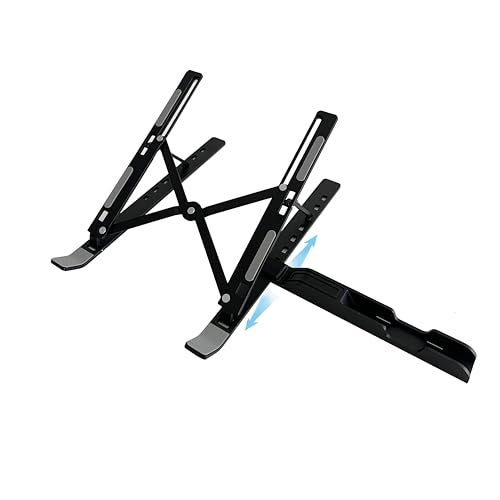 TARKAN 2 in 1 Portable & Foldable Aluminium Laptop Stand + Mobile Stand with Adjustable Height & Angle for Upto 15 Inch Laptops, MacBook, Phones (Black) - Image 2