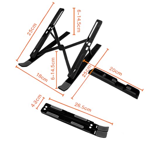TARKAN 2 in 1 Portable & Foldable Aluminium Laptop Stand + Mobile Stand with Adjustable Height & Angle for Upto 15 Inch Laptops, MacBook, Phones (Black) - Image 3