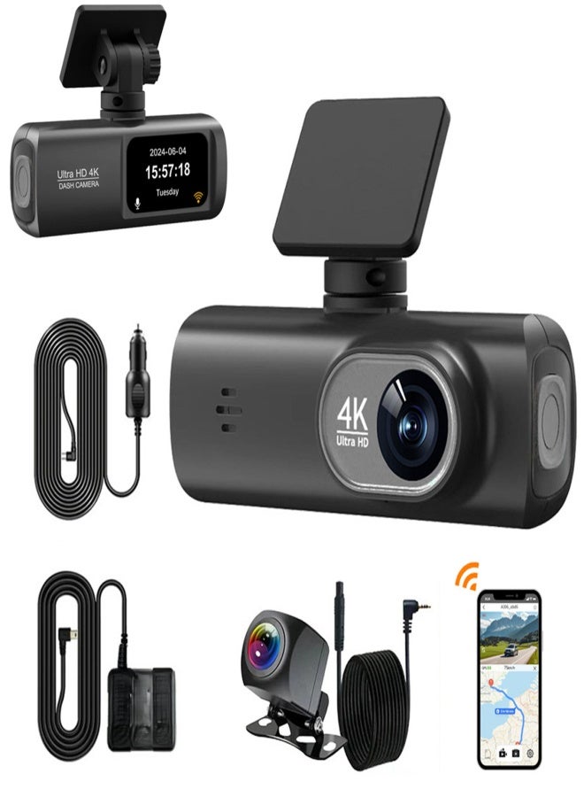 مسجل قيادة بعدسة 4K، واي فاي، تسجيل أمامي وخلفي، شاشة 1.47 بوصة، رؤية ليلية عالية الوضوح بزاوية واسعة، مستشعر كشف الحركة - Image 1