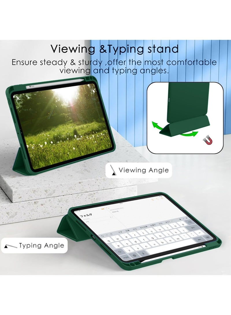Wtech Apple iPad Pro 13 5G 2025 (7th Gen) 13 inch Smart Flip Auto Awake/Auto Sleep Leather Texture with Pen Holder Case Cover - Dark Green - Image 4