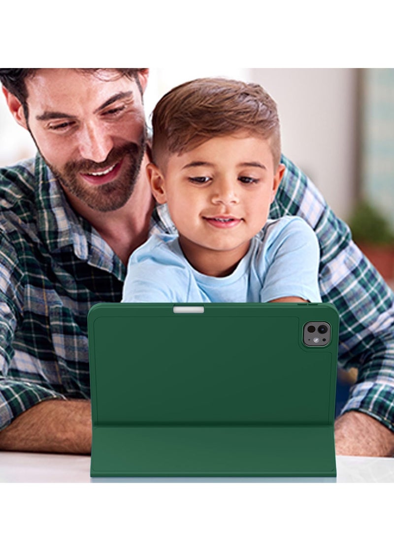Wtech Apple iPad Pro 13 5G 2025 (7th Gen) 13 inch Smart Flip Auto Awake/Auto Sleep Leather Texture with Pen Holder Case Cover - Dark Green - Image 5