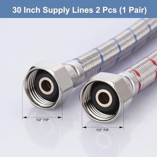 ARCORA 30 Inch Length Faucet Hose 1/2” to 1/2”, Braided Stainless Steel cUPC Supply Lines 1/2 Inch FIP x 1/2 Inch FIP Sink Hose Attachment for Faucet 1 Pair - Image 3