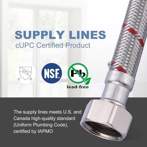 ARCORA 30 Inch Length Faucet Hose 1/2” to 1/2”, Braided Stainless Steel cUPC Supply Lines 1/2 Inch FIP x 1/2 Inch FIP Sink Hose Attachment for Faucet 1 Pair - Image 2
