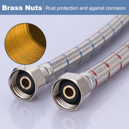 ARCORA 30 Inch Length Faucet Hose 1/2” to 1/2”, Braided Stainless Steel cUPC Supply Lines 1/2 Inch FIP x 1/2 Inch FIP Sink Hose Attachment for Faucet 1 Pair - Image 4