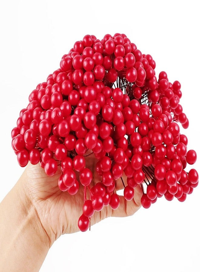 ROYHOO 500PCS 10mm Artificial Holly Berries Christmas Fake Berries on 250 Pieces Wire Stems for Christmas Tree Decorations Craft Flower Wreath DIY Supplies - Image 2