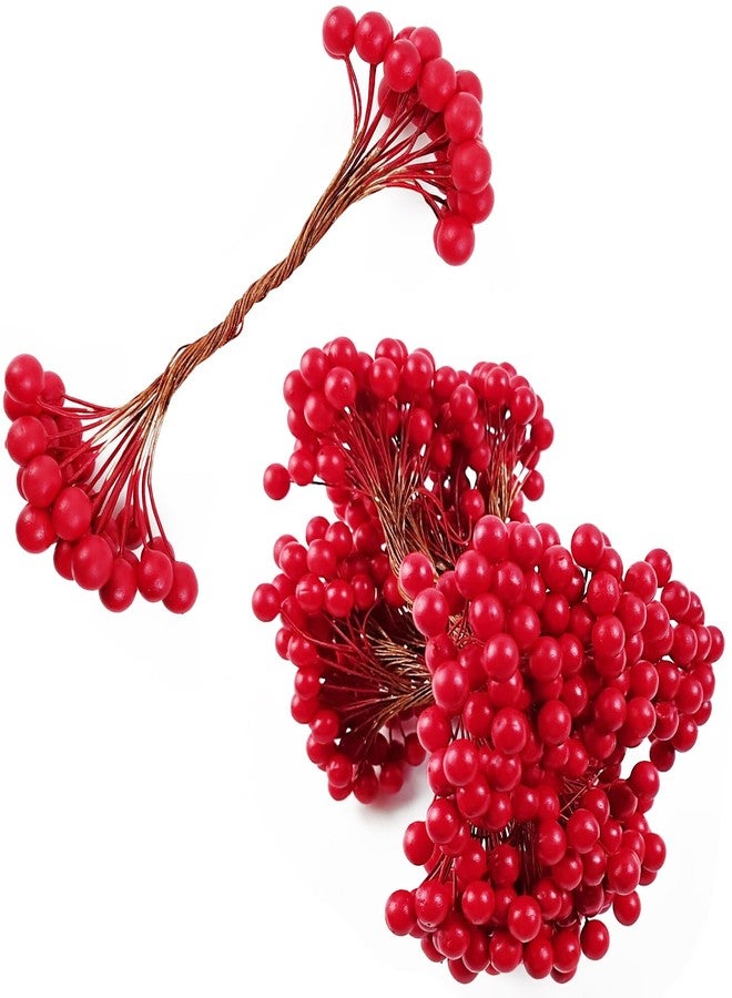 ROYHOO 500PCS 10mm Artificial Holly Berries Christmas Fake Berries on 250 Pieces Wire Stems for Christmas Tree Decorations Craft Flower Wreath DIY Supplies - Image 3