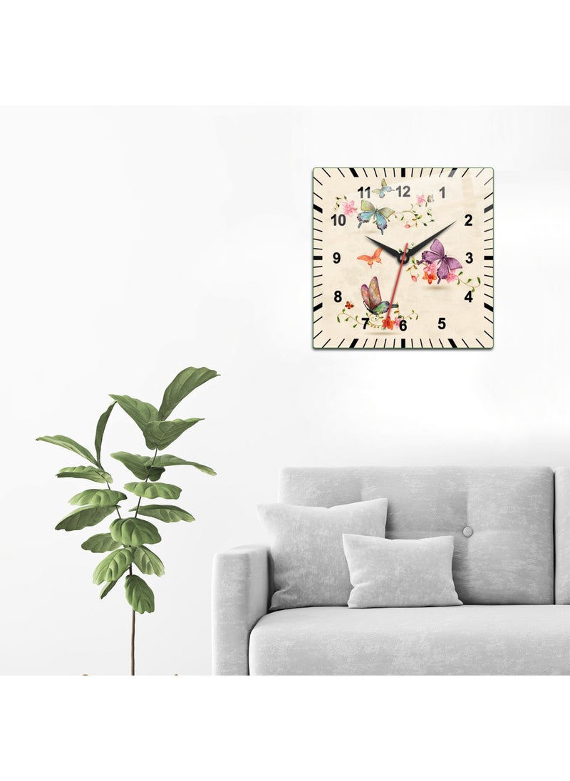 DECORITA Glass Wall Clock | Floral Patterned Cream Background | 32CMx32CM  - Image 1