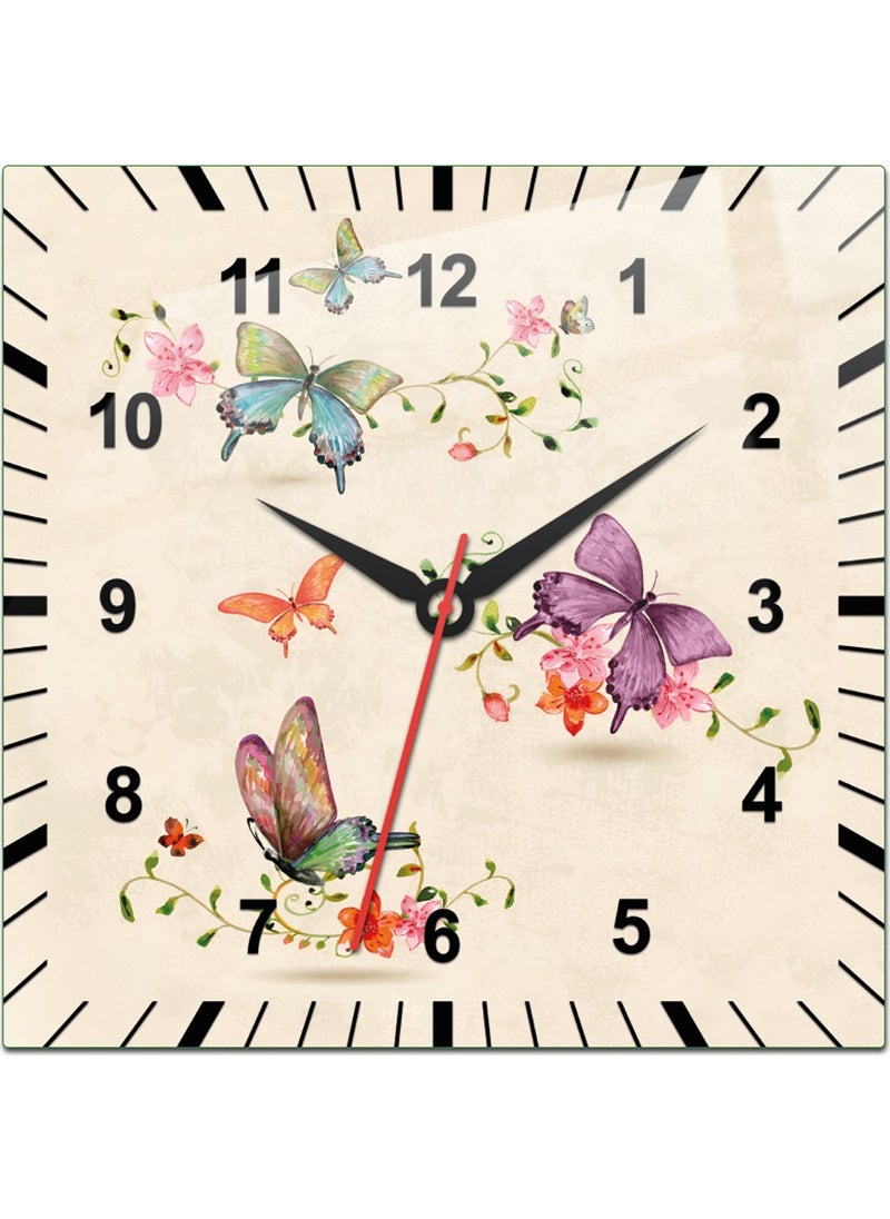 DECORITA Glass Wall Clock | Floral Patterned Cream Background | 32CMx32CM  - Image 3