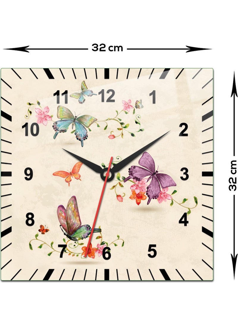 DECORITA Glass Wall Clock | Floral Patterned Cream Background | 32CMx32CM  - Image 2