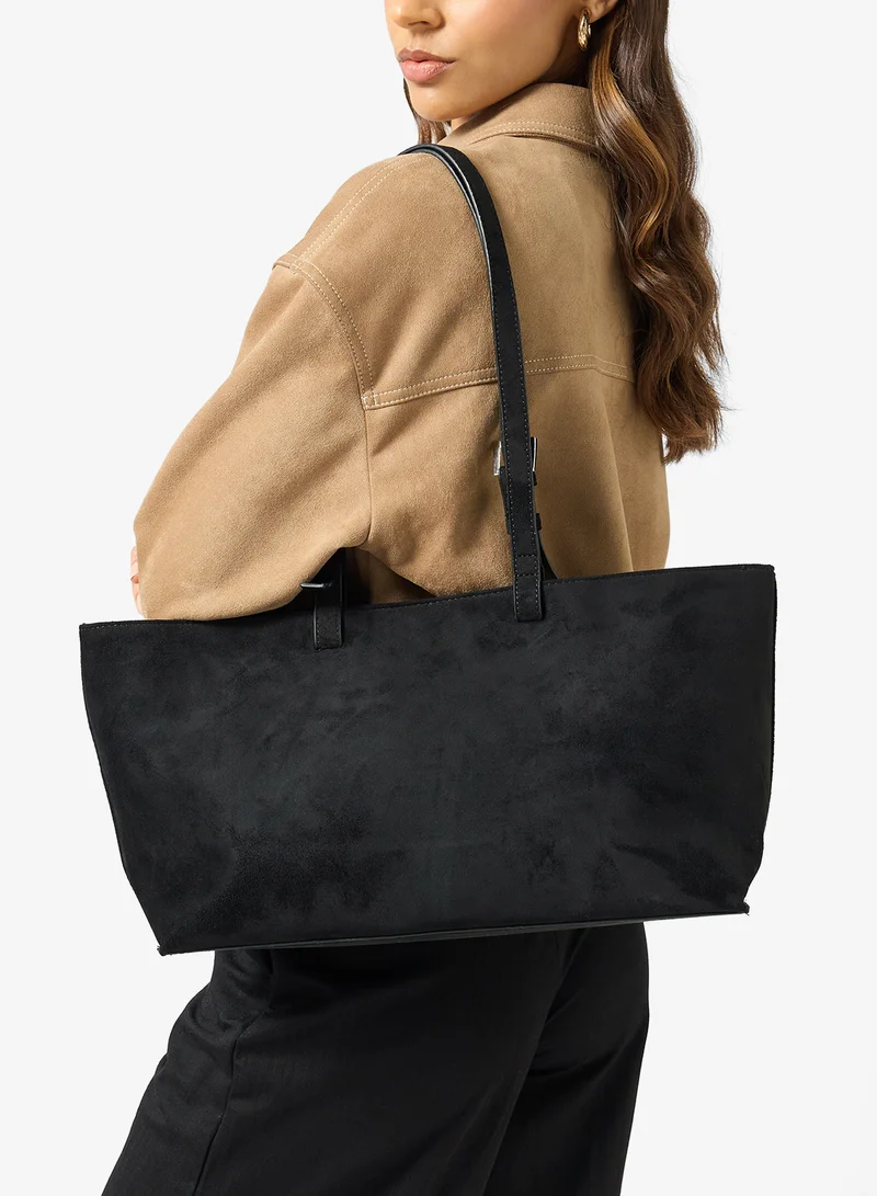 ELLA Black Suede East-To-West Tote Bag With Buckle for Women | Best Price UAE