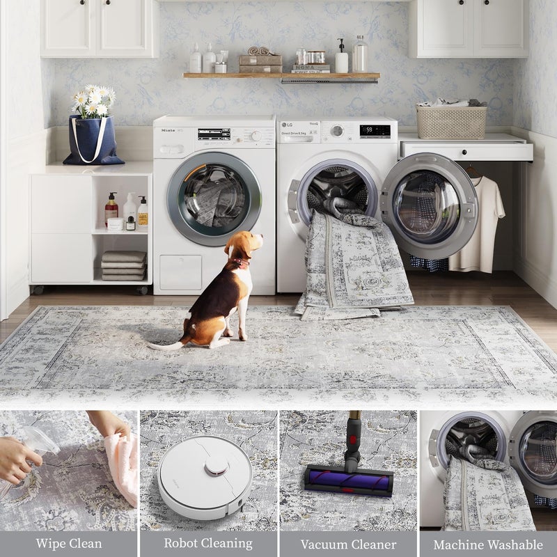 jinchan Fiora Floral 61x91CM Rugs for Entryway Vintage Washable Small Non-Slip Distressed Indoor Doormat Ultra-Thin Low-Pile Accent Rug for Entrance Kitchen Bedroom Bathroom - Image 4