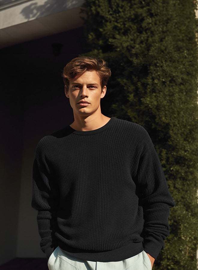 trendyol Black Oversize Couple/Double Crew Neck Plain Knitwear Sweater - Image 2