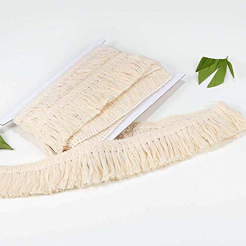 VU100 Cotton Lace Ribbon Tassel Fringe Trim Wide 1.75 inches, Lace Fabric Trim by The 6 Yards, Gift Wrapping for Sewing Crafts Vintage Wedding Clothing Home Decoration - Beige - Image 3