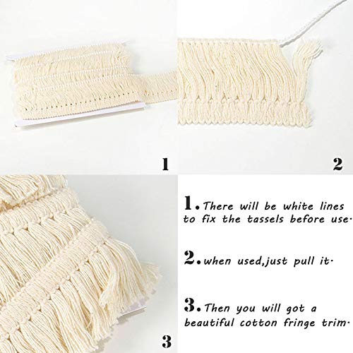 VU100 Cotton Lace Ribbon Tassel Fringe Trim Wide 1.75 inches, Lace Fabric Trim by The 6 Yards, Gift Wrapping for Sewing Crafts Vintage Wedding Clothing Home Decoration - Beige - Image 4
