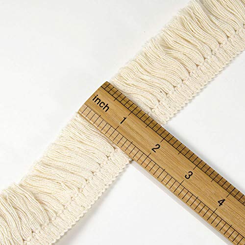 VU100 Cotton Lace Ribbon Tassel Fringe Trim Wide 1.75 inches, Lace Fabric Trim by The 6 Yards, Gift Wrapping for Sewing Crafts Vintage Wedding Clothing Home Decoration - Beige - Image 2