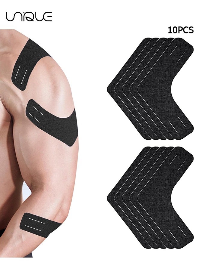 Unique 10 PCS Kinesiology Tape, Muscle Support Adhesive Elastic Athletic Sports Tape Therapy Recovery V Type for Knees, Shoulder, Joint Pain Relief（Black）  - Image 1