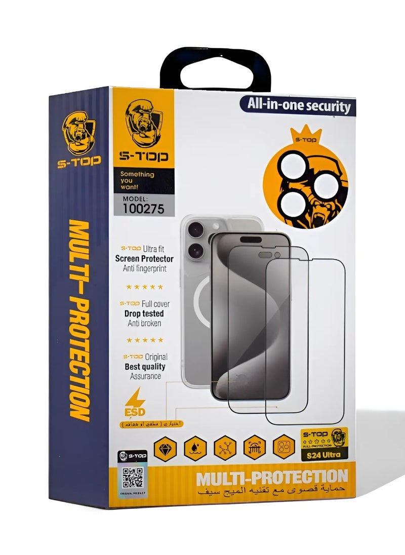 اس-توب - بكج الحماية الكاملة لـ آيفون 15 برو ماكس (iPhone 15 Pro Max) البكج الأصلي و الأفضل من S-TOP حماية كاملة للجوال مع خاصية دعم الشحن اللاسلكي (MageSafe) - Image 1