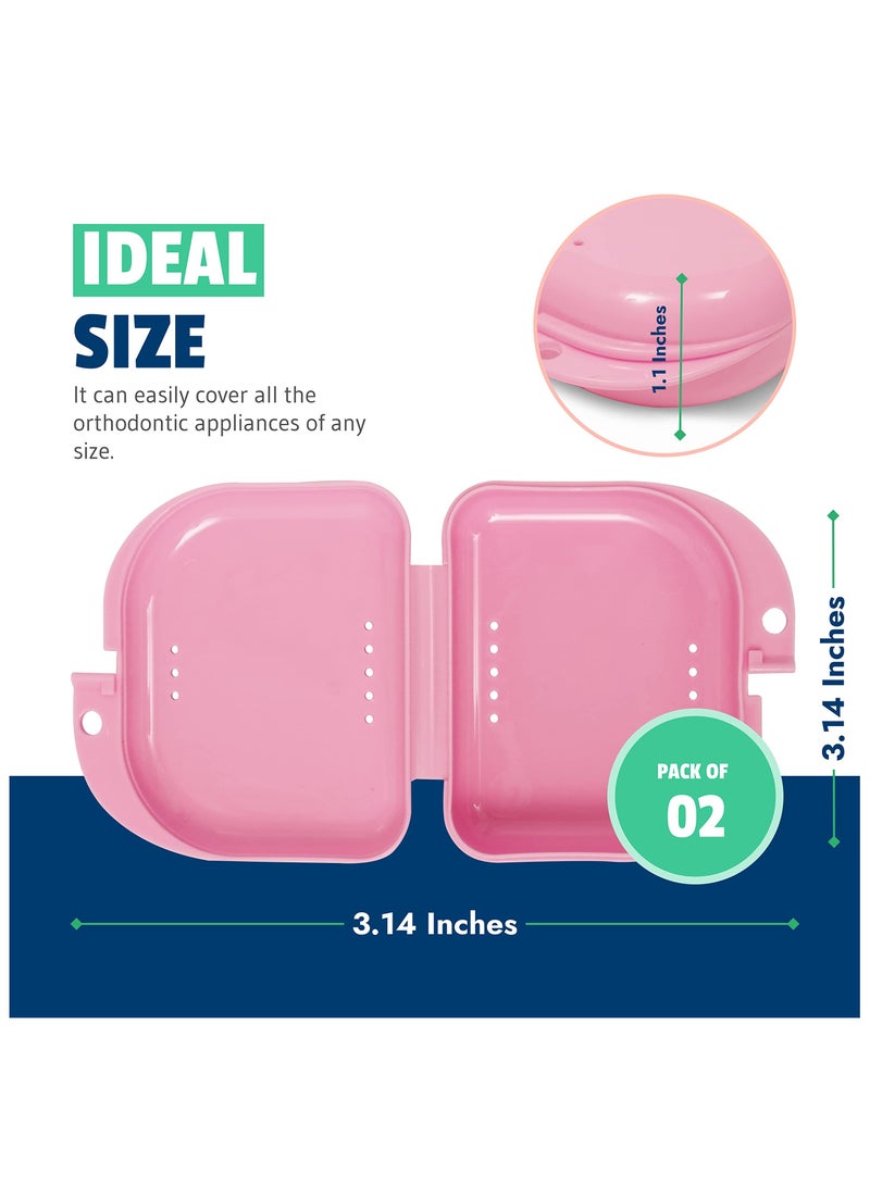 GNAFOTU 2 Pcs Orthodontic Retainer Case,Dental Mouthguard Container with Vent Holes,Braces Box for Household,Travel,Office,Pink - Image 3
