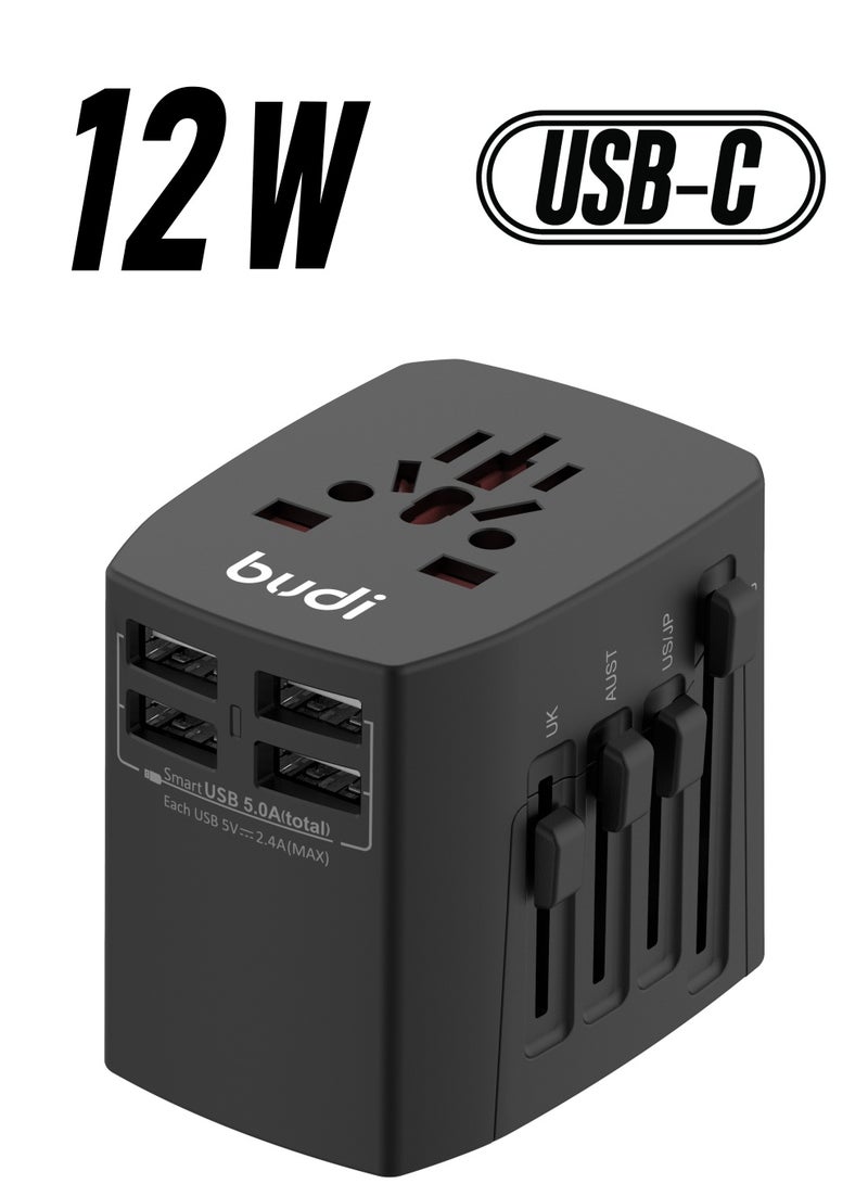 Budi Global Travel Charger with 4 USB + 1 Type C Charging Adapters for Europe, UK, US, AU, JP & MENA - Image 1